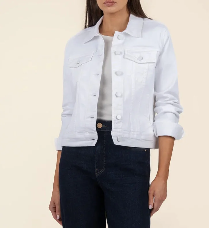 KUT FROM THE KLOTH HIGH RISE JULIA JACKET SEMI FIT-OPTIC WHITE Cool Women's Distressed KUT FROM THE KLOTH HIGH RISE JULIA JACKET SEMI FIT-OPTIC WHITE Cool Women's Distressed