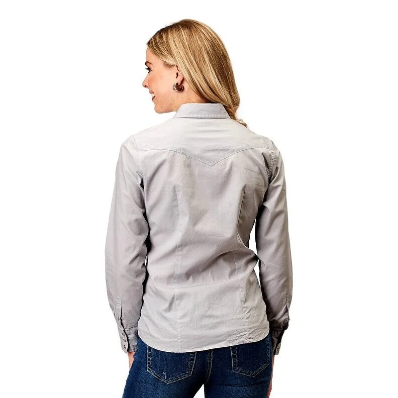 Roper Western Shirt Womens L/S Solid Snap Gray 03-050-0060-0324 GY Modern Women's 