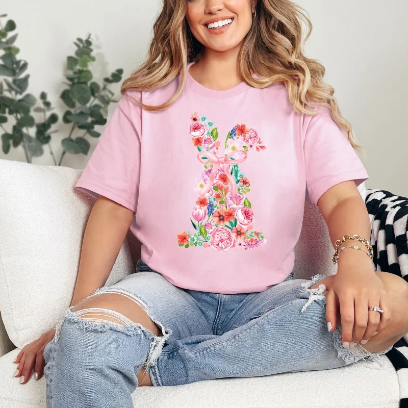 Pink Floral Bunny Graphic Tee Classic Women's Tweed