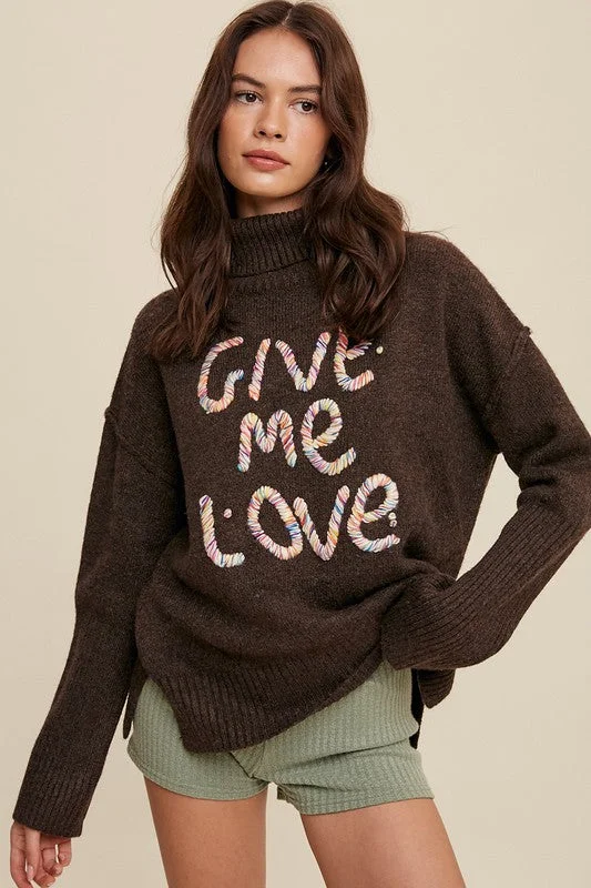 Give Me Love Stitched Mock Neck Sweater Bold Women's Animal Print