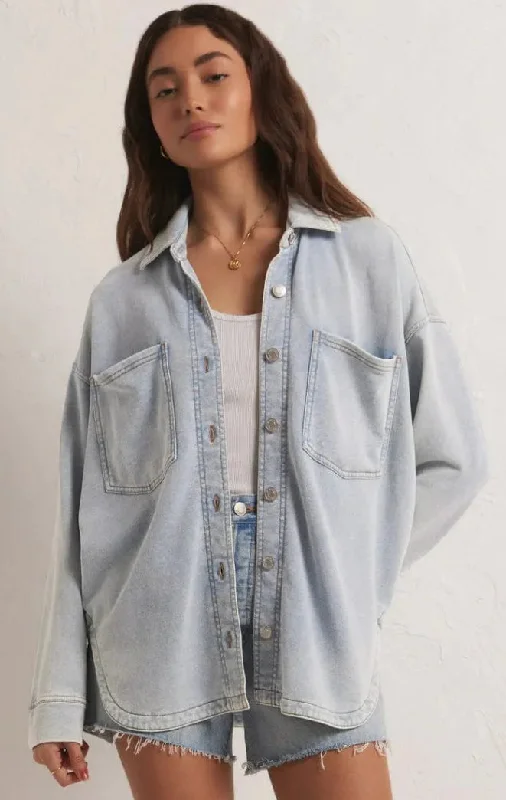 ZSUPPLY ALL DAY CROPPED KNIT JACKET-WASHED INDIGO garde