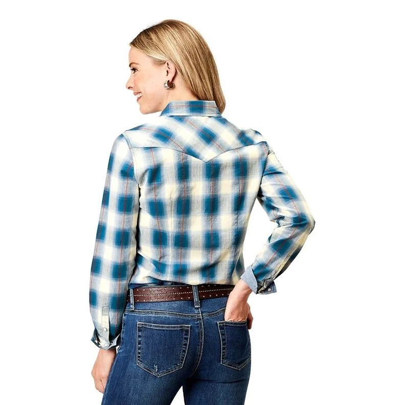 Roper Western Shirt Womens L/S Dobby Plaid Blue 03-050-0062-0313 BU Stylish Women's Neon Roper Western Shirt Womens L/S Dobby Plaid Blue 03-050-0062-0313 BU Stylish Women's Neon