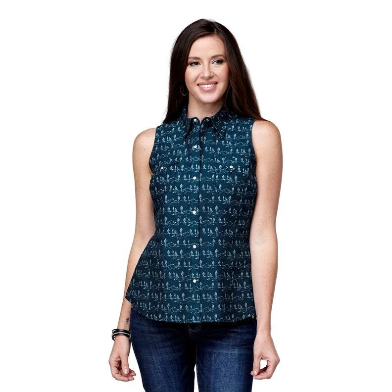 Roper Western Shirt Womens Sleeveless Stripe Blue 03-052-0064-0469 BU purpose