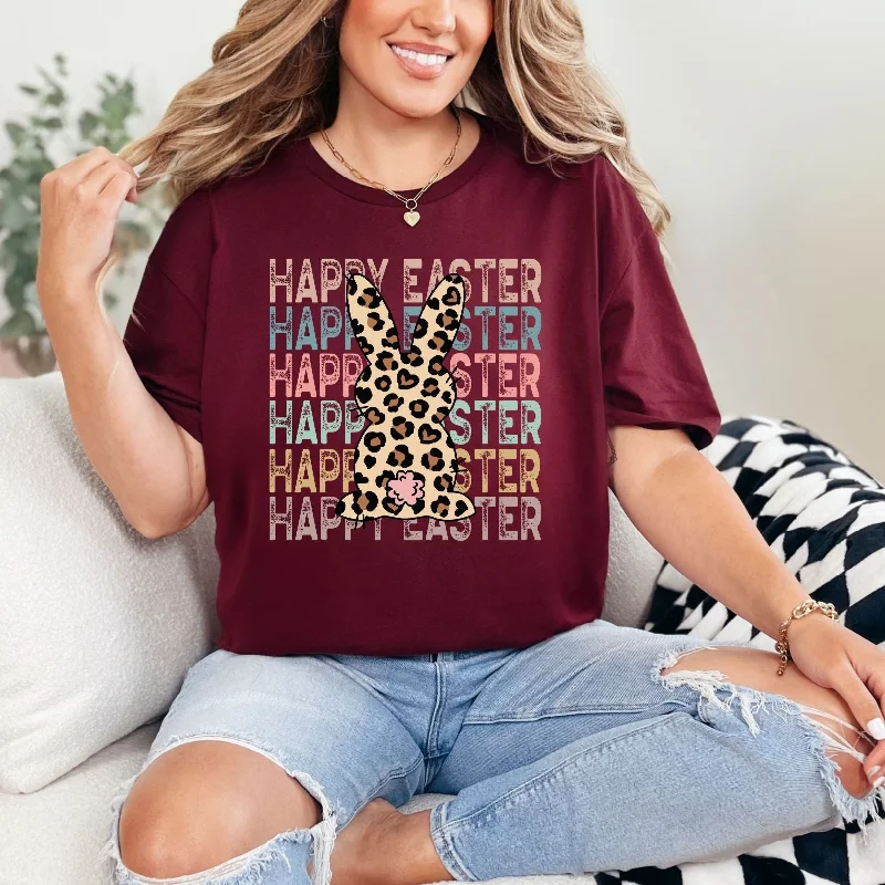 Leopard Bunny Happy Easter Graphic Tee Practical Women's Quick - dry