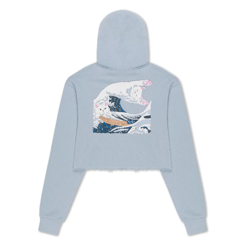 Great Wave Cropped Hoodie (Powder Blue) Cozy Women's Winter