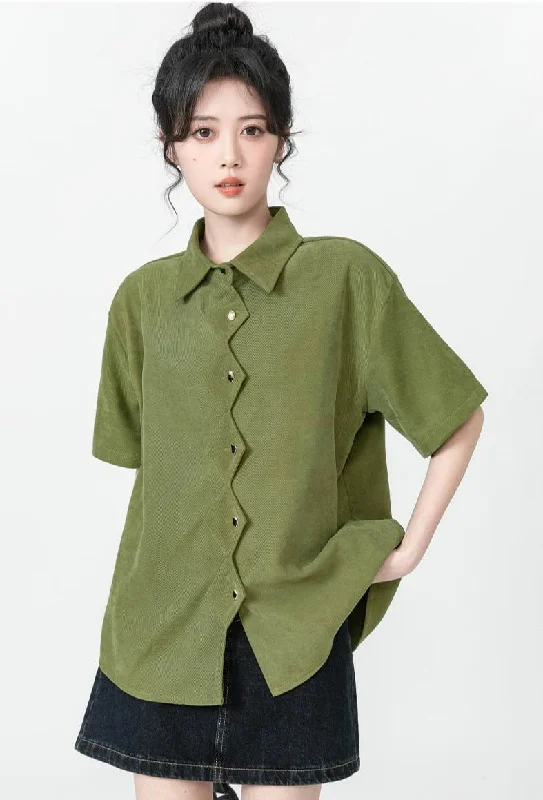Zigzag Button Collared Top Dynamic Women's High - energy