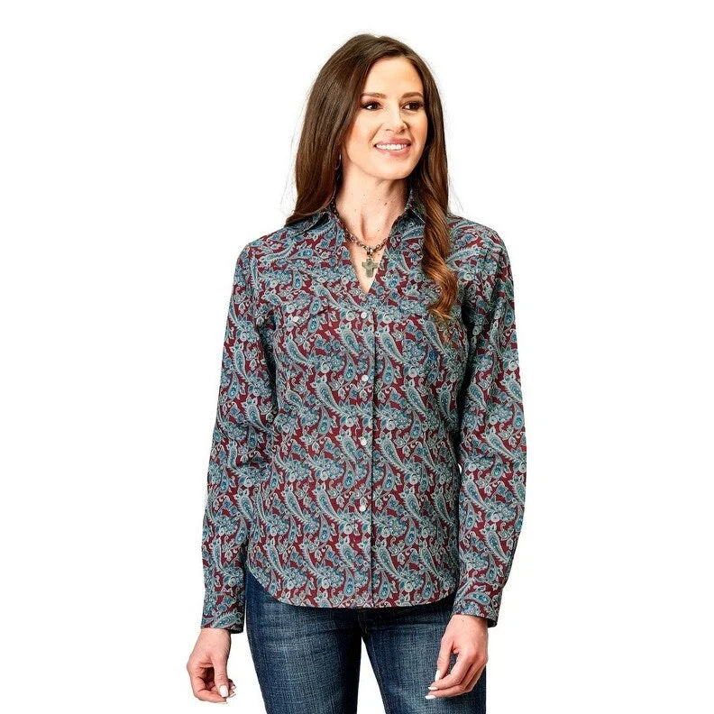 Roper Western Shirt Womens L/S Paisley Snap Red 03-050-0225-2027 RE Practical Women's Quick - dry Roper Western Shirt Womens L/S Paisley Snap Red 03-050-0225-2027 RE Practical Women's Quick - dry