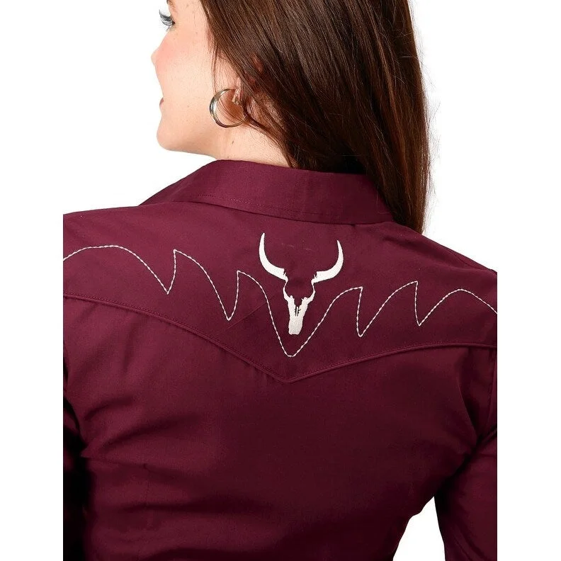 Roper Western Shirt Womens L/S Solid Snap Wine 01-050-0017-0107 WI Relaxed Women's 