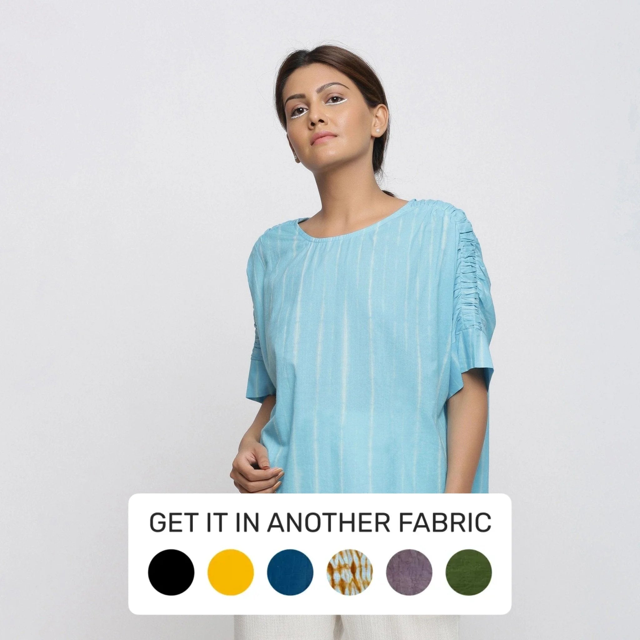 Blue Cotton Tie-Dye Round Neck Loose Fit Top Refined Women's Hand - crafted