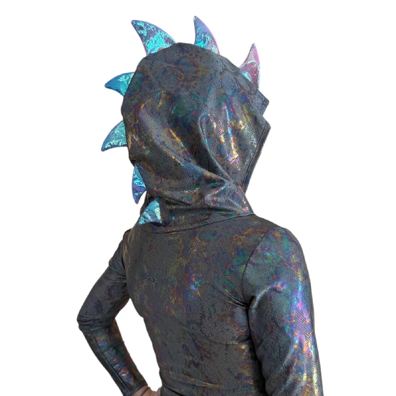 Dragon Spike Hooded Crop Top in Gray Reptile Snakeskin Hoodie - Choose Sleeve Length Cool Women's Skate Dragon Spike Hooded Crop Top in Gray Reptile Snakeskin Hoodie - Choose Sleeve Length Cool Women's Skate