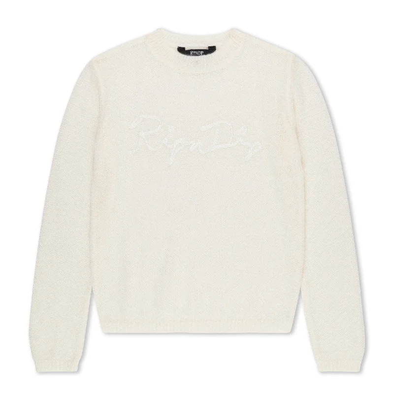 Script Cropped Long Sleeve (Cream) Laid - back Women's Vibe