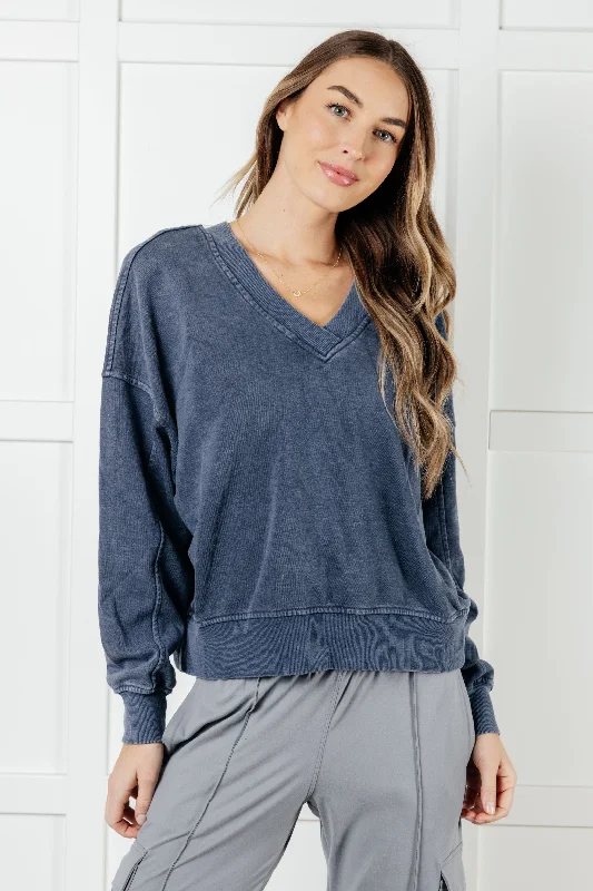 Rep Ready Mineral Wash French Terry Pullover in Blue Dynamic Women's Moto