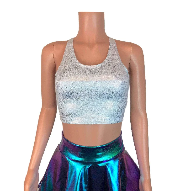 Crop Tank Top - Silver Holographic Contemporary 