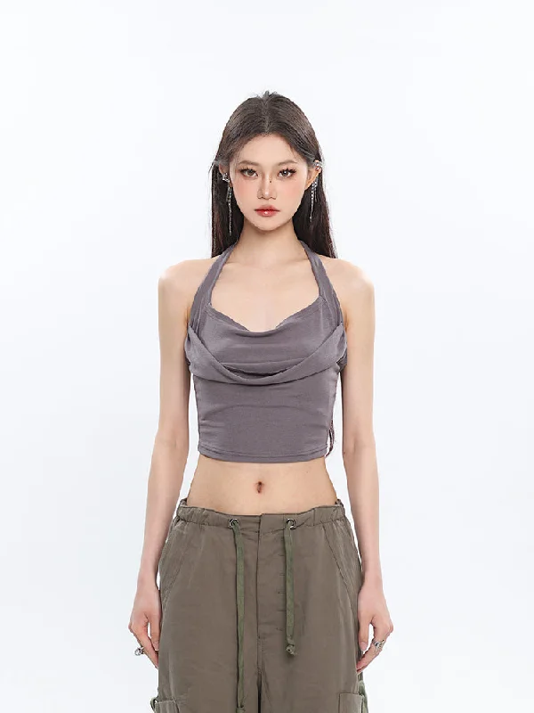 Ruched Halter Crop Top Luxurious Women's High -  end