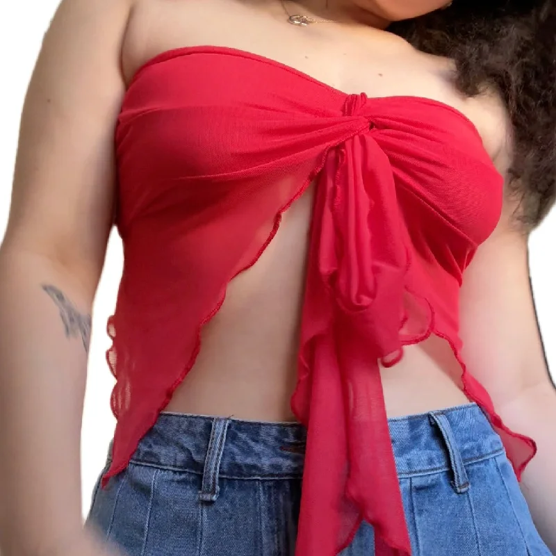 Red Flowy Tube Top Bold Women's Statement