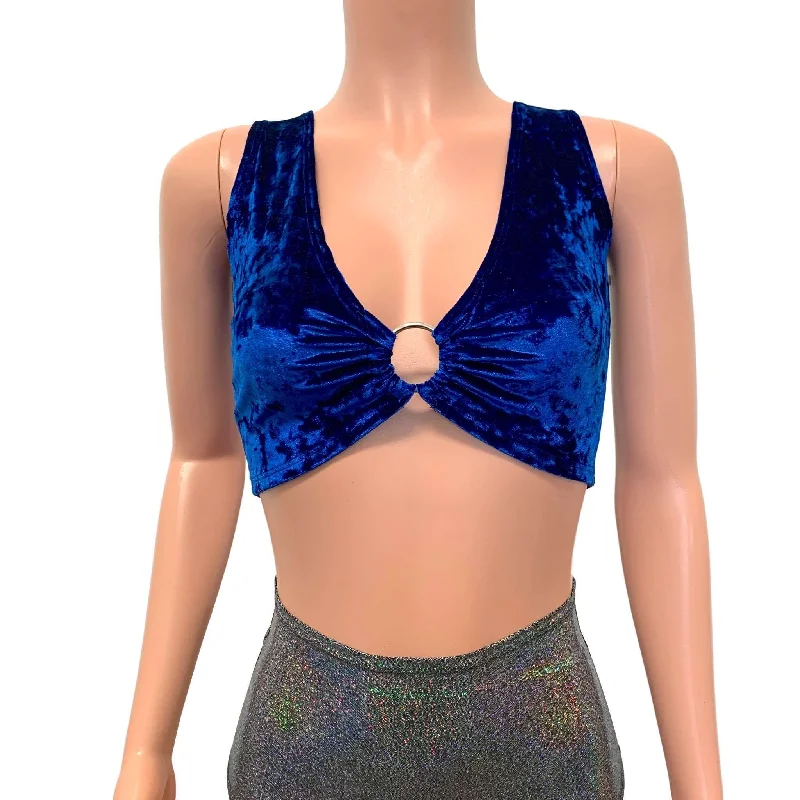 Blue Crushed Velvet Ring Crop Top Contemporary 