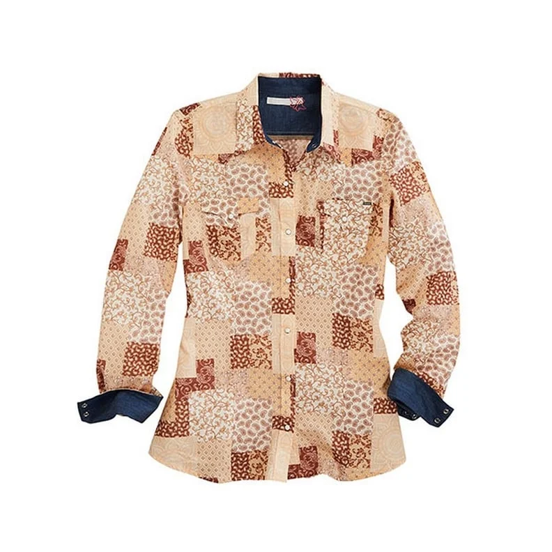Tin Haul Western Shirt Womens L/S Patchwork Brown 10-050-0064-0222 BR Scandinavian