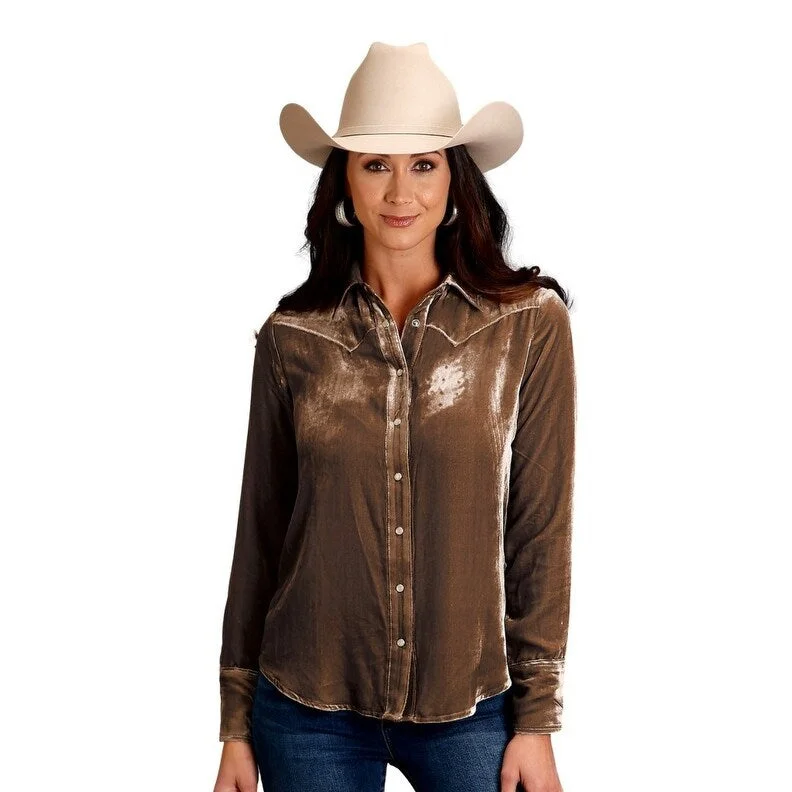 Stetson Western Shirt Womens L/S Velvet Khaki 11-050-0539-0111 TA Laid - back Women's Style