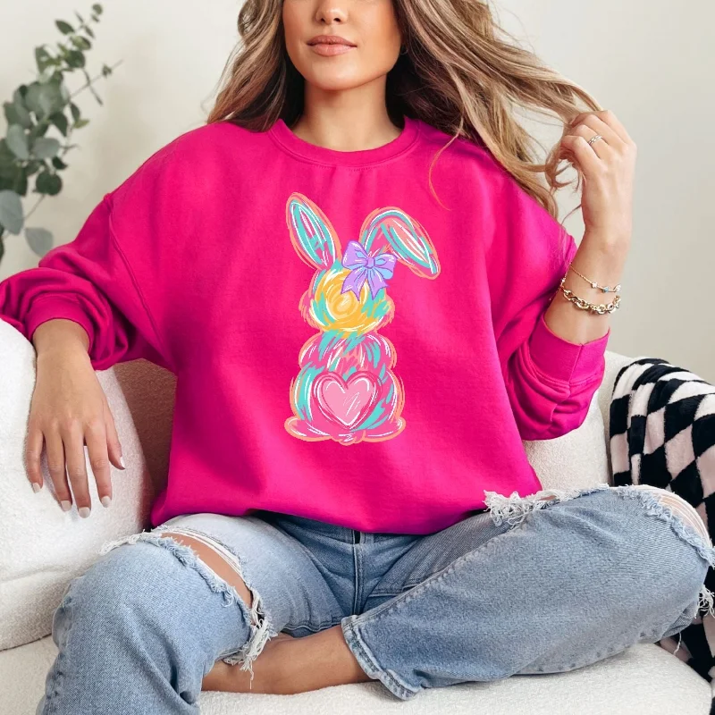Watercolor Bunny Graphic Sweatshirt Rugged Women's Outdoor 