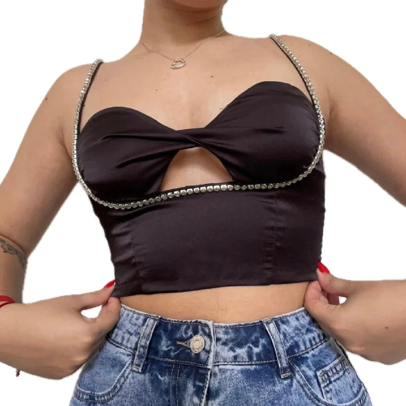 Rhinestones Black Top Sophisticated Women's 