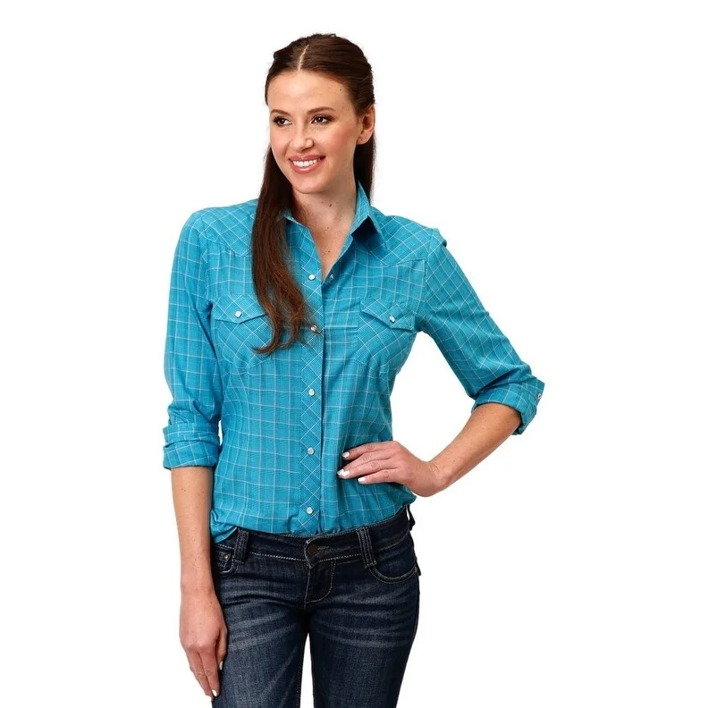 Roper Western Shirt Womens L/S Plaid Snap Turq 01-050-0101-6074 BU Cashmere