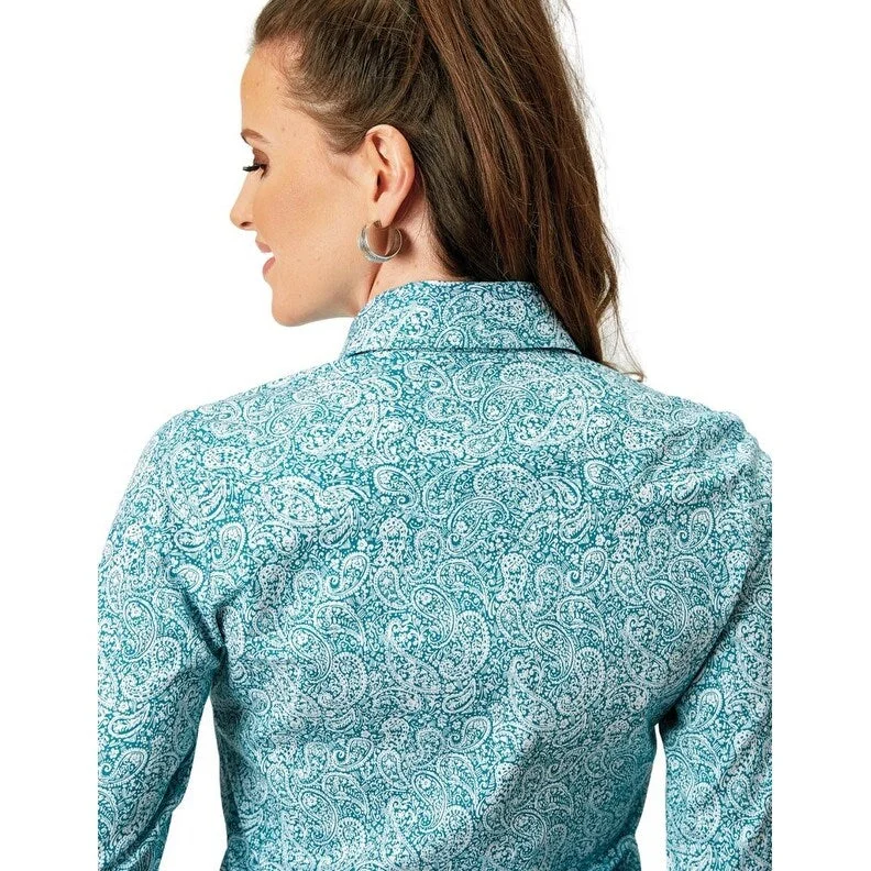 Roper Western Shirt Womens L/S Paisley Teal 03-050-0225-2108 GR Stylish Women's Neon