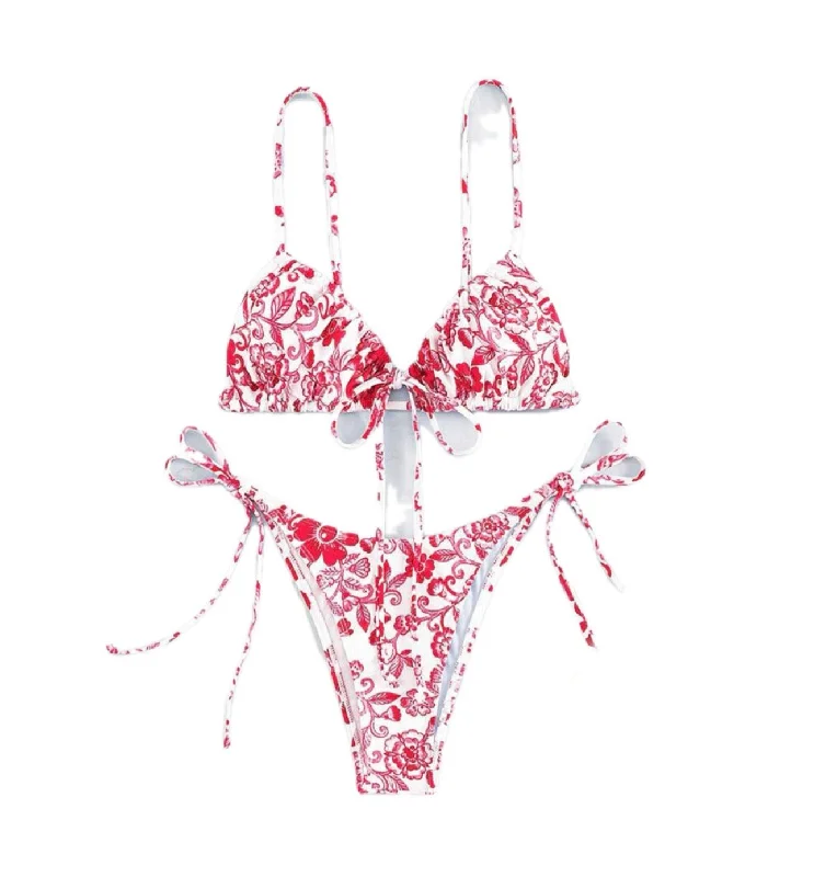 Red Flower Bikini Sophisticated Women's Tailored