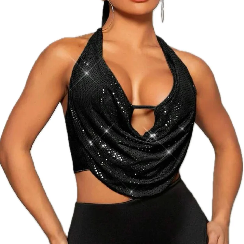 Sexy Draped Black Sparkly Top Dynamic Women's Moto