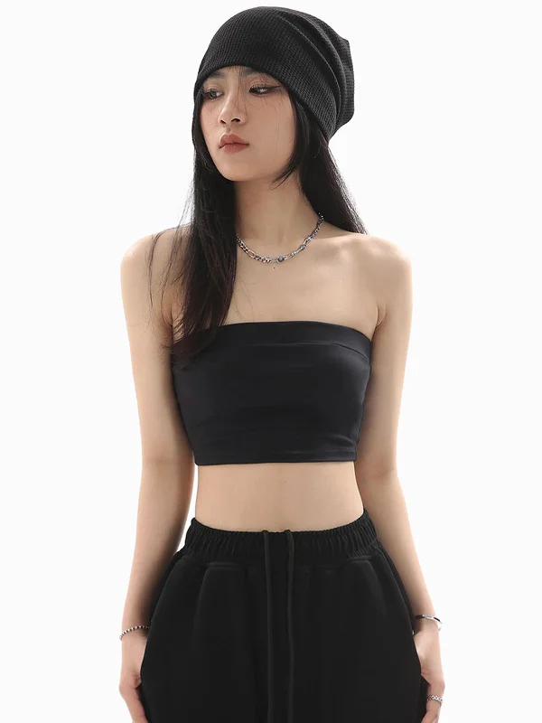 Solid Color Crop Tube Top Traditional Women's Wool