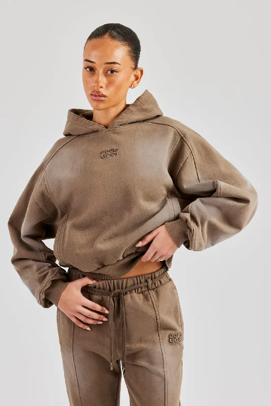 Raglan Washed Cropped Hoodie - Washed Taupe Artistic Women's Avant - 