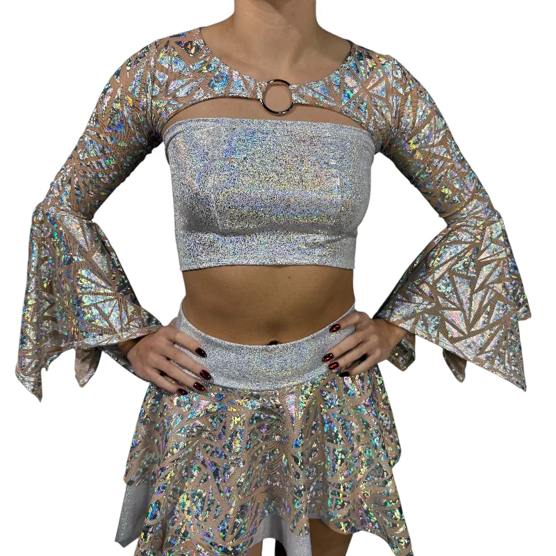 Pixie Sleeve Bolero Top w/Ring - Triangle Mesh Bell Sleeve Fairy Costume Shrug Top Refined Women's Hand - crafted Pixie Sleeve Bolero Top w/Ring - Triangle Mesh Bell Sleeve Fairy Costume Shrug Top Refined Women's Hand - crafted