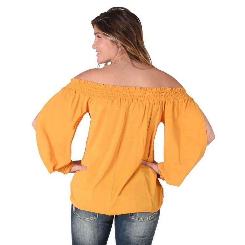 Cowgirl Tuff Western Shirt Womens L/S Blouse Flowy Gold 100595 Traditional Women's 