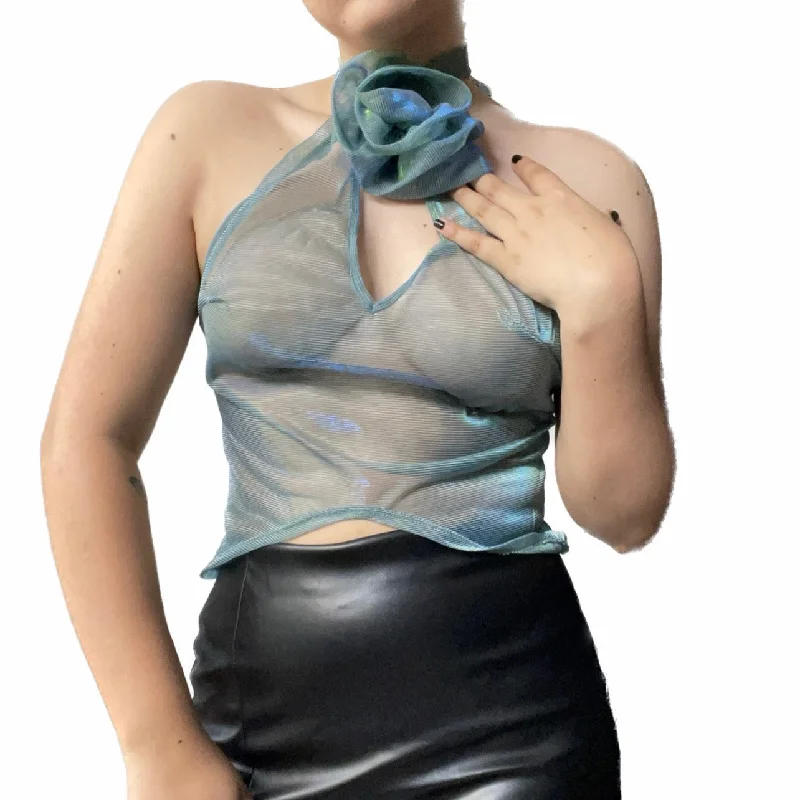 Mesh Teal Top Traditional Women's Wool
