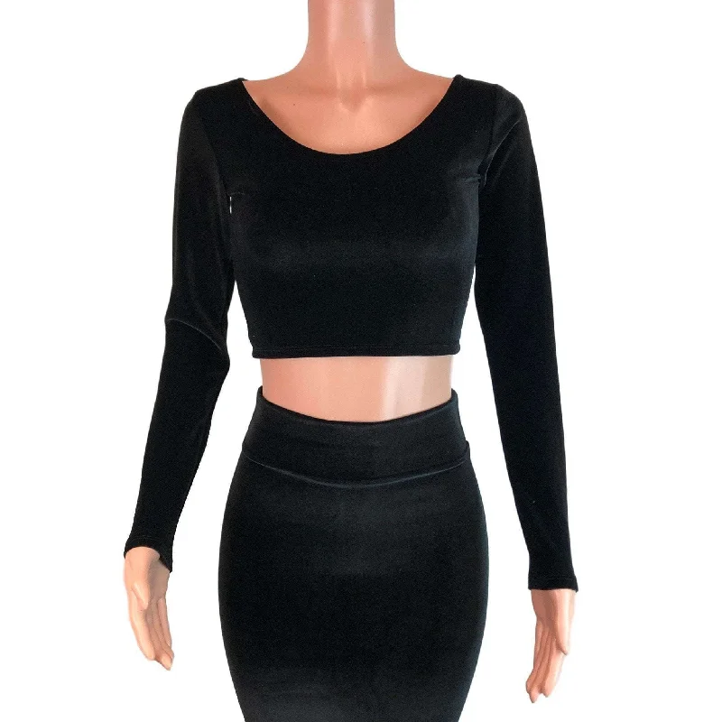 Long Sleeve Crop Top - Black Velvet Rugged Women's Outdoor 