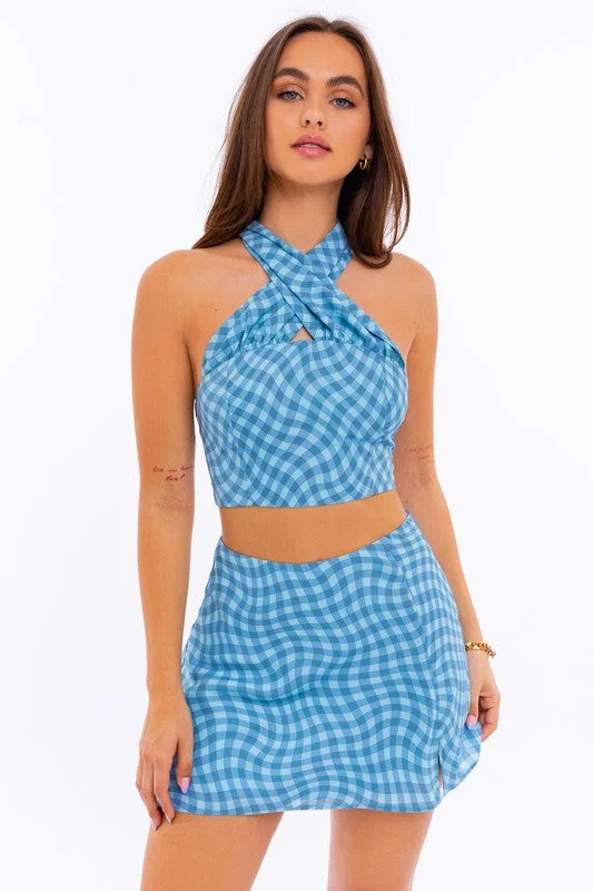 HALTER NECK CROP TOP Geometric
