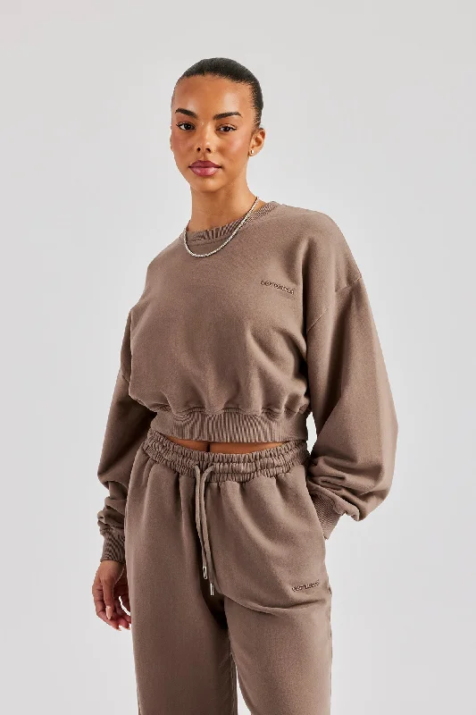 Cernucci Cropped Sweatshirt - Taupe Polished Women's Silk