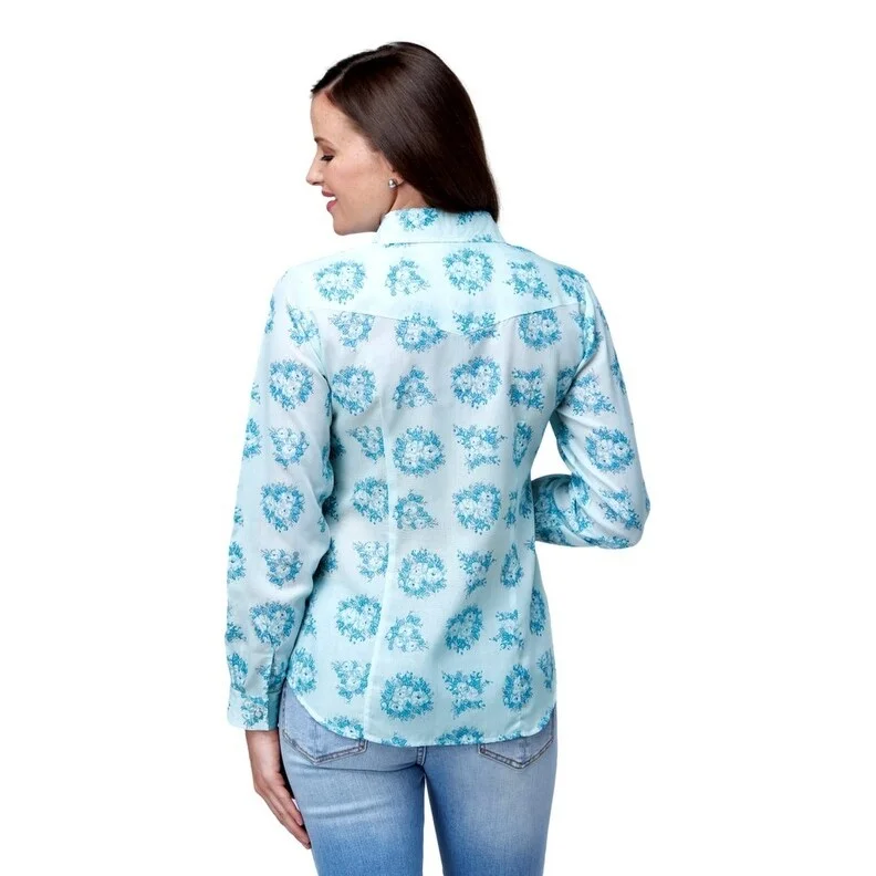 Roper Western Shirt Womens Floral L/S Snap Blue 01-050-0019-4064 BU Tough Women's Military - inspired Roper Western Shirt Womens Floral L/S Snap Blue 01-050-0019-4064 BU Tough Women's Military - inspired