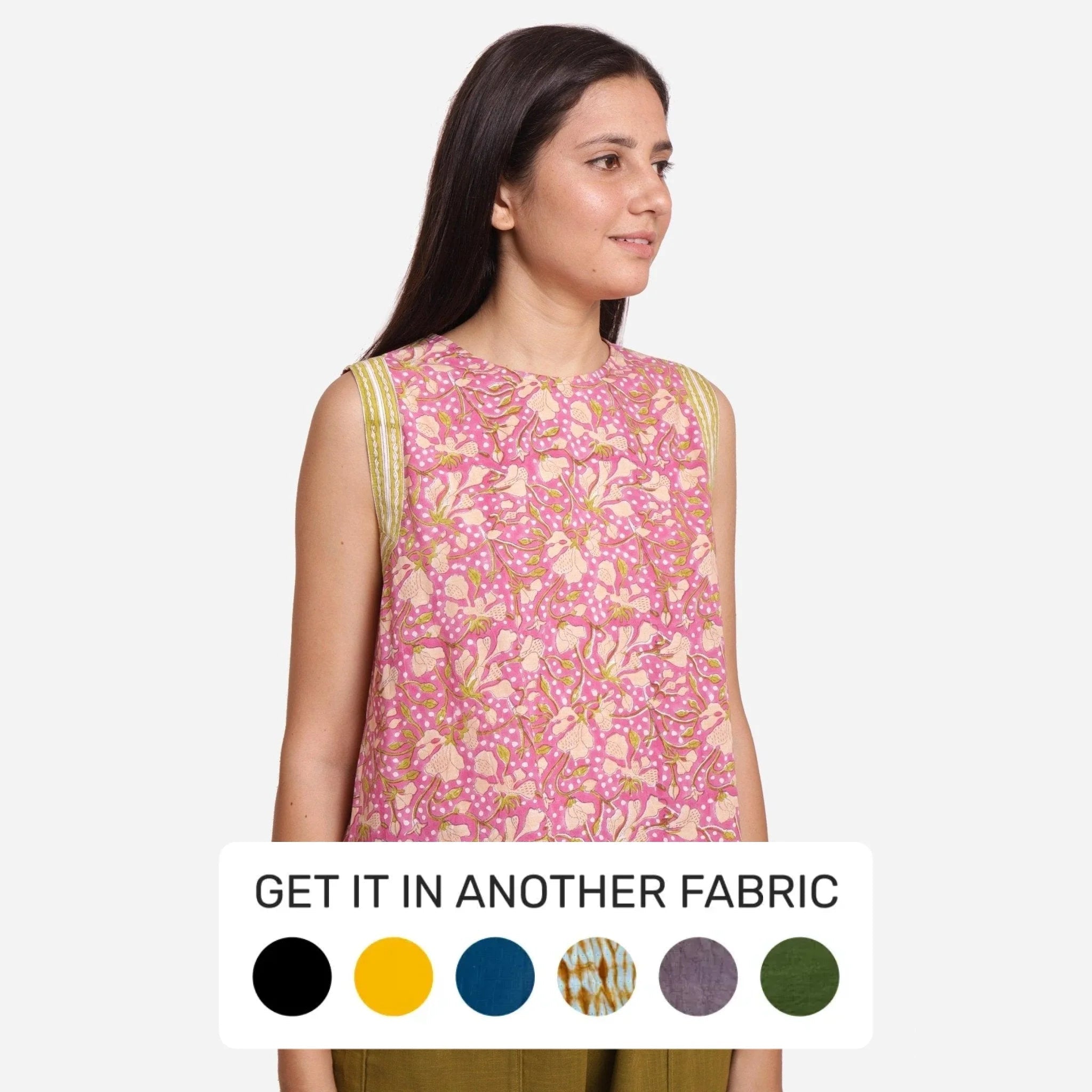 Purple Floral Block Print Short Cotton Top Compression