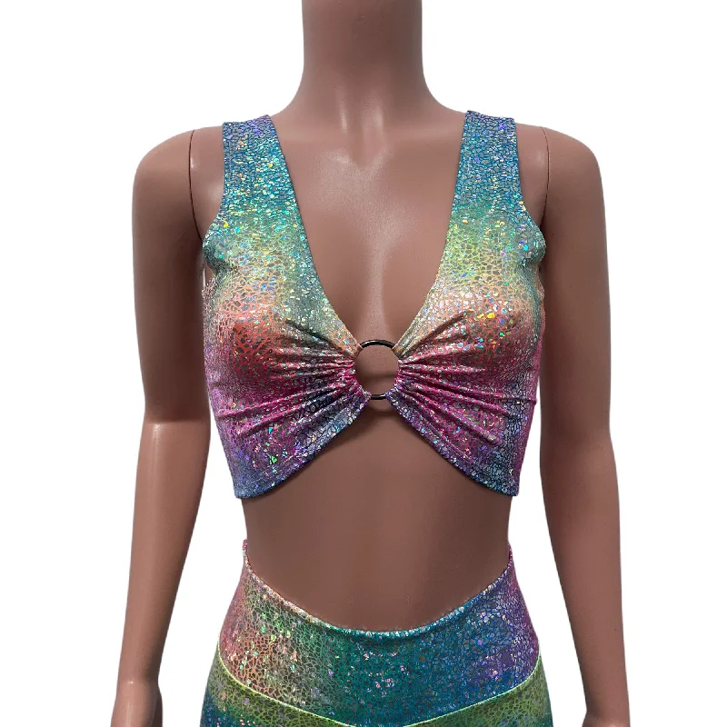 Rainbow Avatar Holographic Ring Crop Top Country